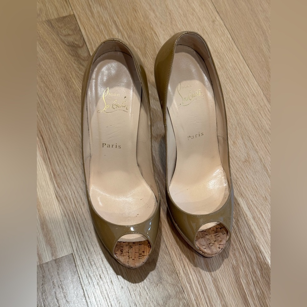 Christian Louboutin Khaki Peep Toe Heels